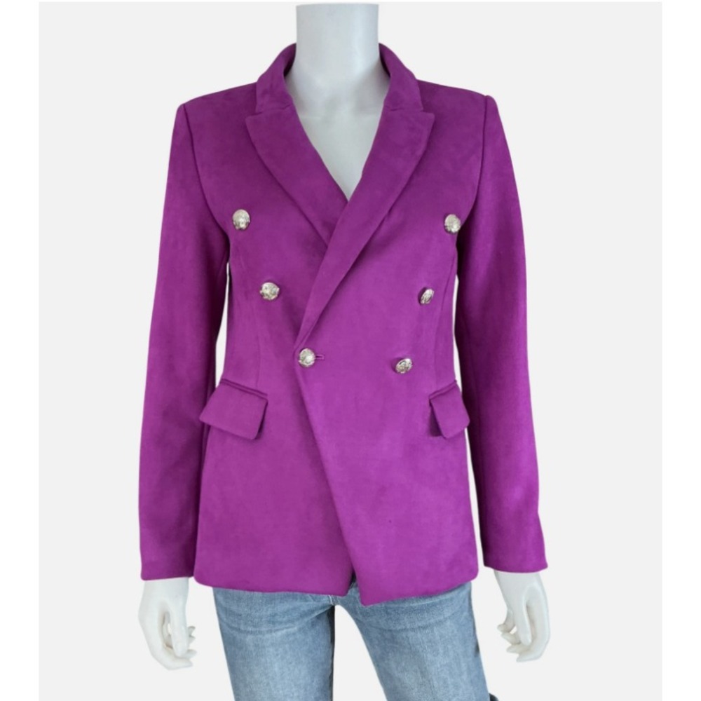 WHBM Suede Double Breasted Blazer Jacket Size 2 Orchid Pink Studio Office Preppy